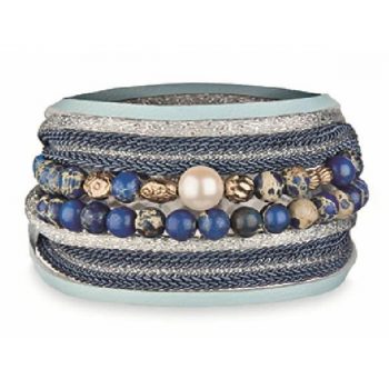 Día de la madre Pulsera doble plata, jaspe, perla y textil Día de la madre Pulsera doble plata, jaspe, perla y textil