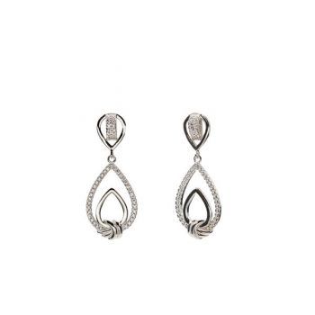 Firmas de moda Pendientes largos plata y circonitas diseño doble gota con nudo