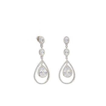 Firma joyas Pendientes largos plata brillantes novia de tres piezas