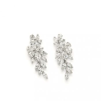 Lineargent Pendientes largos novia diseño estilo nature con circonitas