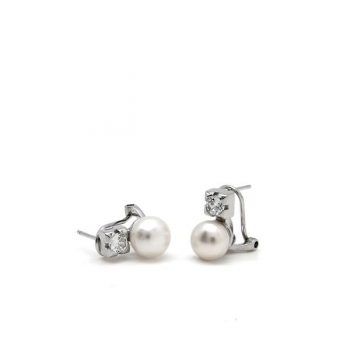 Firma joyas Pendientes tu y yo diseño perla acompañado de un cuarzo adamantino
