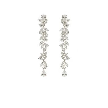 Firma joyas Pendientes largos novia diseño floral con cuarzos adamantinos