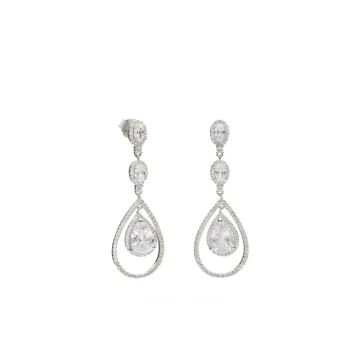 Firmas de moda Pendientes largos plata brillantes novia de tres piezas 17889-A