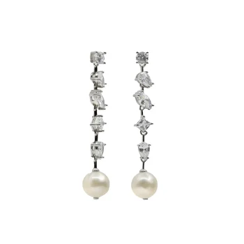 Firmas de moda Pendientes novia largos con circonitas irregulares y perla 19596-A