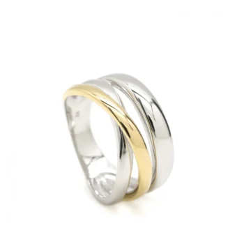 Firma joyas Anillo bicolor diseño de triple carril en plata lisa