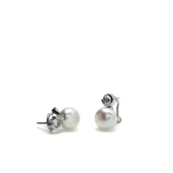 Firma joyas Pendientes perlas estilo tu y yo con perla y circonita talla redonda